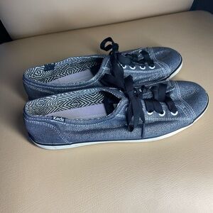 KEDS Black Silver Metallic Ribbon Shoes Sneakers Size US 7